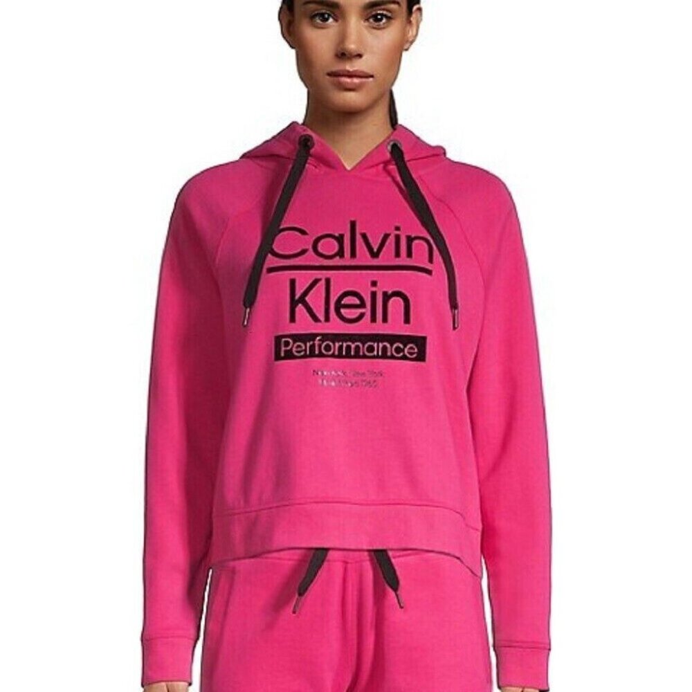 Calvin Klein Performance Women's Flocked Logo Cropped Hoodie, Beetroot, Small